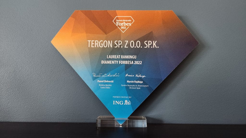 Nagroda wręczona dla firmy Tergon - Diament Forbes 2022